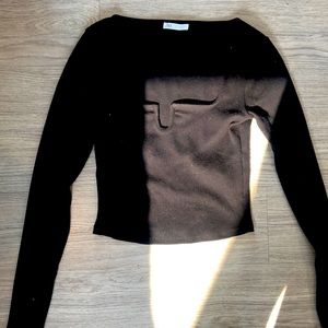 Zara black long sleeve square neck top